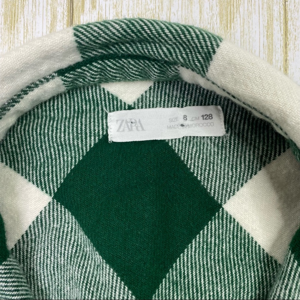 Zara Kids Green & White Plaid Flannel Button Down Shirt - Picture 4 of 5